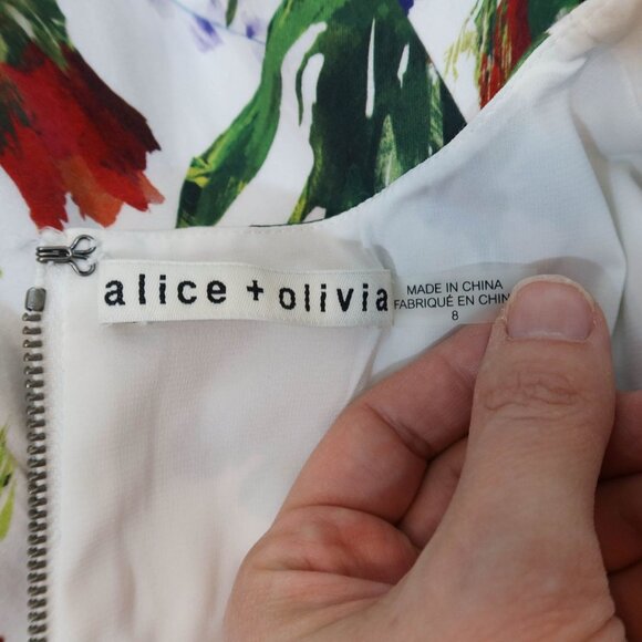 ALICE + OLIVIA Kirby Wildflower Flounce Ruffle Hem Sheath Dress Size 8 Fits 4/6 - Picture 6 of 7